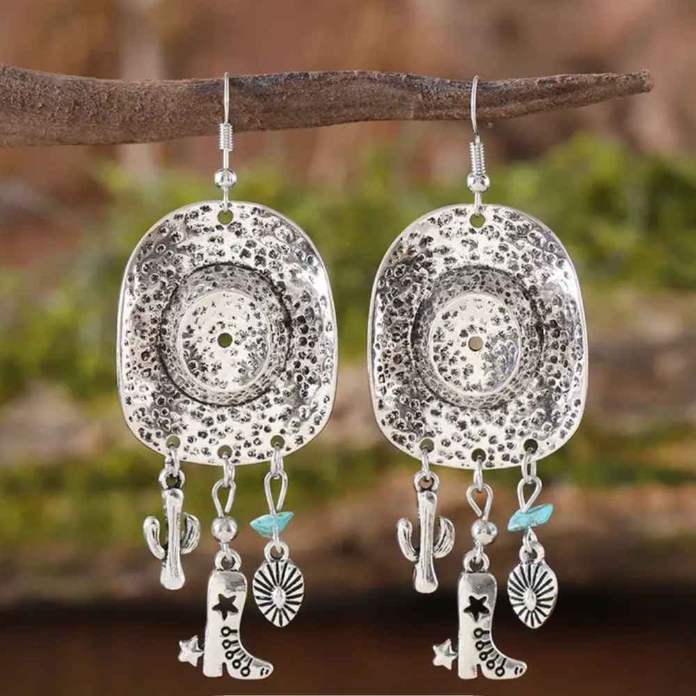 Silver Filigree Dangle Earrings with Turquoise Accents
